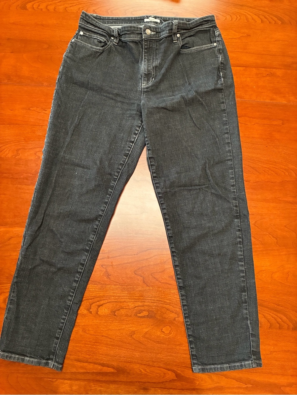 Eileen Fisher Black Stretch Denim Straight Leg Jeans Size 12